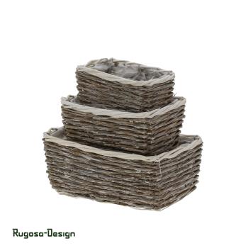 Weiden-Pflanzschalen rechteckig, natur, 3er Satz, 24x18cm / H 11cm