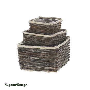 Weiden-Pflanzschalen quadratisch, natur, 3er Satz, 21x21cm / H 13cm