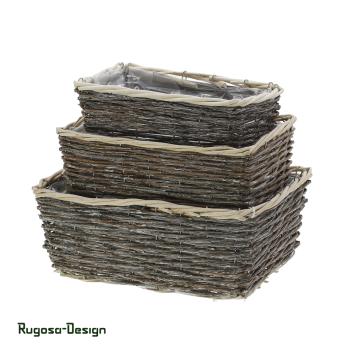 Weiden-Pflanzschalen rechteckig, natur, 3er Satz