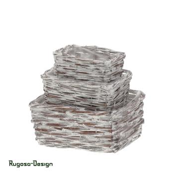 Weiden-Pflanzschalen rechteckig, mocha/raureif, 3er Satz