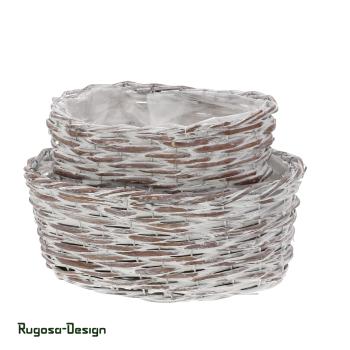 Weiden-Pflanzschalen oval, mocha/raureif, 2er Satz