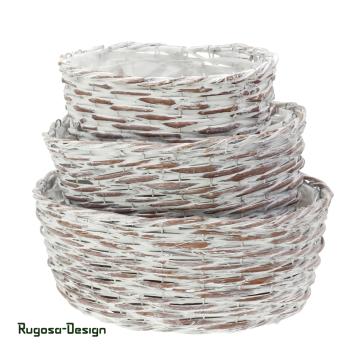 Weiden-Pflanzschalen oval, mocha/raureif, 3er Satz