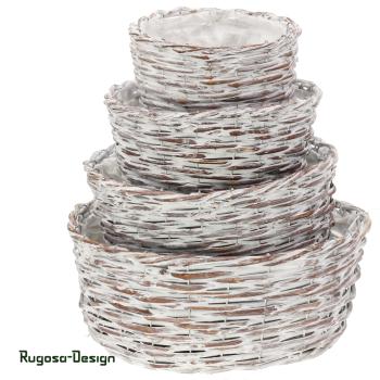 Weiden-Pflanzschalen rund, mocha/raureif, 4er Satz