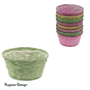 Bambussplitt-Pflanzschale, gelb/grün/rosa, d 20cm