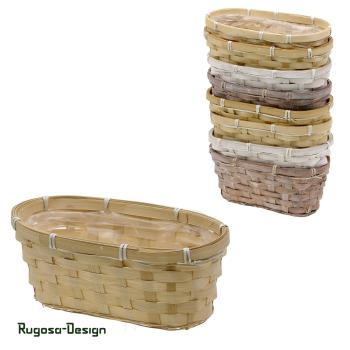 Bambussplitt-Pflanzschale, beige/braun/weiß, 25x12cm