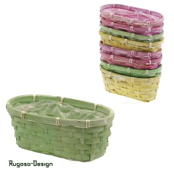 Bambussplitt-Pflanzschale, gelb/grün/rosa, 25x12cm