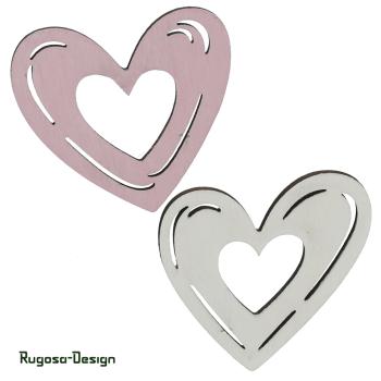 Holz-Herzen z. Hängen, rosa/weiß, 2fach