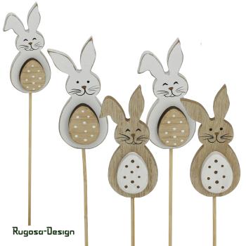 Holz-Hasenstecker, braun/weiß, 2fach sort.