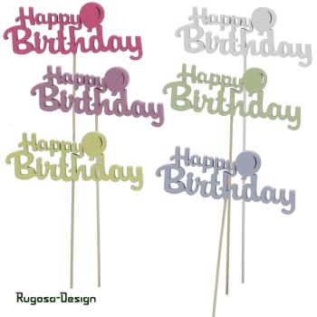 Holz-Schriftzugstecker Happy Birthday, bunt, 12cm