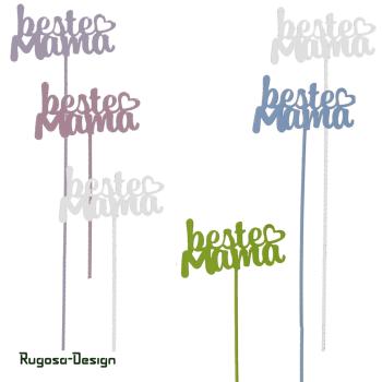 Metall-Schriftzugstecker "Beste Mama", pastellig bunt, 5fach, 9,5cm