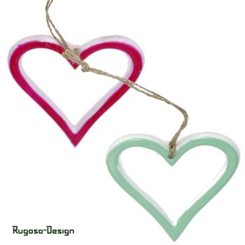 Keramik-Herzhänger, pink/mint, 2fach sort., 8cm