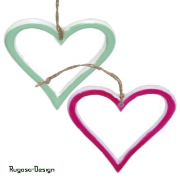 Keramik-Herzhänger, pink/mint, 2fach sort., 9,5cm
