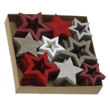 Filz-Sterne, rot/creme, 3fach