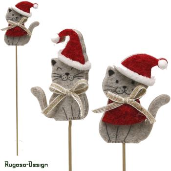 Filz-Katzenstecker, rot/creme, 2fach