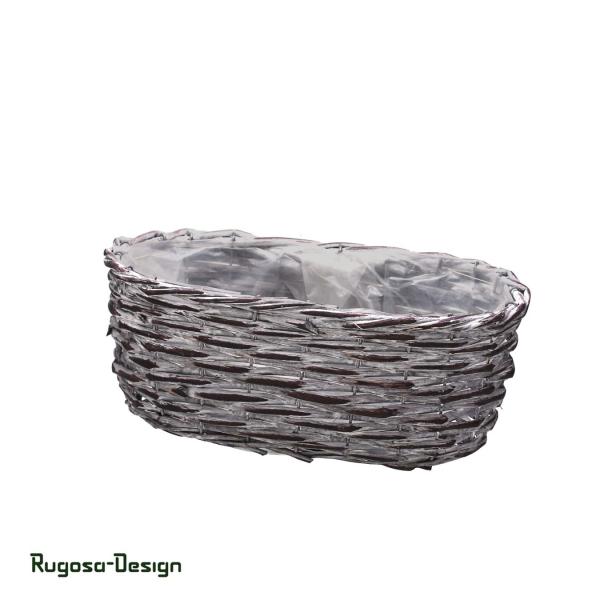 Weiden-Pflanzschale oval, aubergine/raureif, 30x16cm
