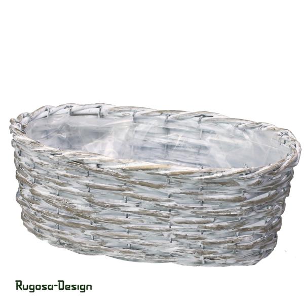 Weiden-Pflanzschale oval, grau/raureif, 30x16cm / H 11,5cm