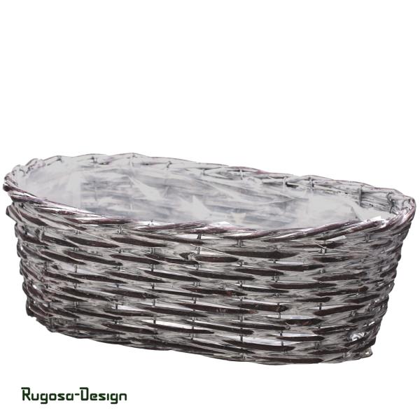 Weiden-Pflanzschale oval, aubergine/raureif, 40x18cm