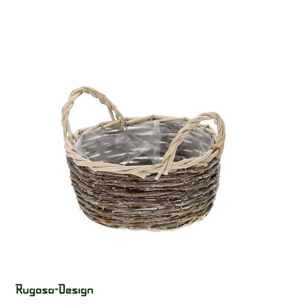 Weiden-Pflanzschale mit Henkel rund, natur, d 20cm