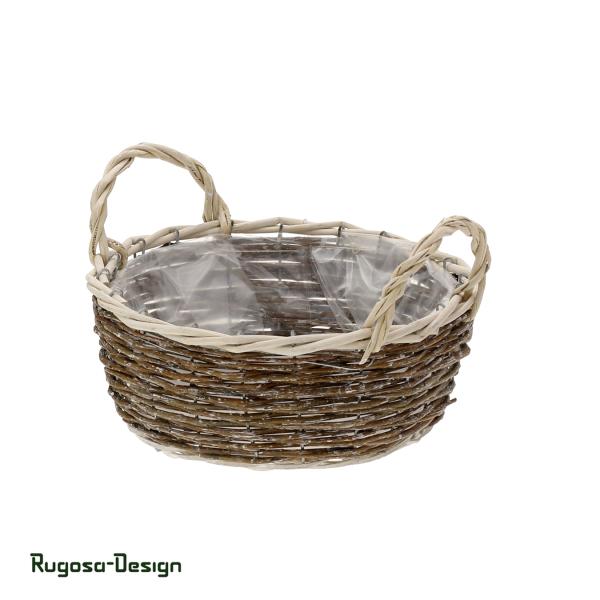 Weiden-Pflanzschale mit Henkel rund, natur, d 25cm