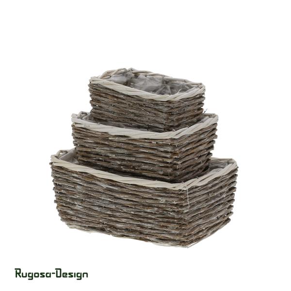 Weiden-Pflanzschalen rechteckig, natur, 3er Satz, 24x18cm / H 11cm