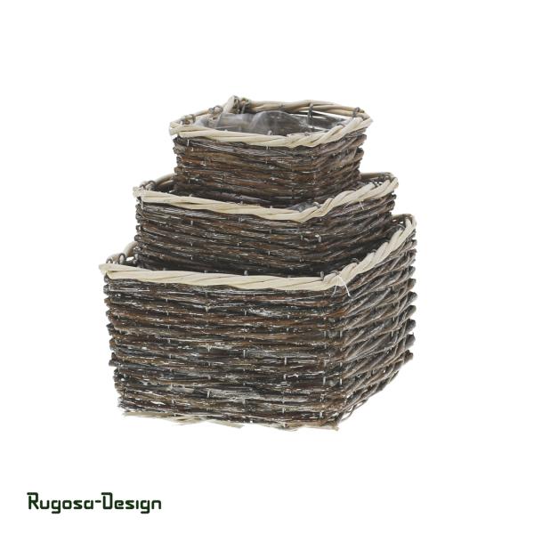 Weiden-Pflanzschalen quadratisch, natur, 3er Satz, 21x21cm / H 13cm
