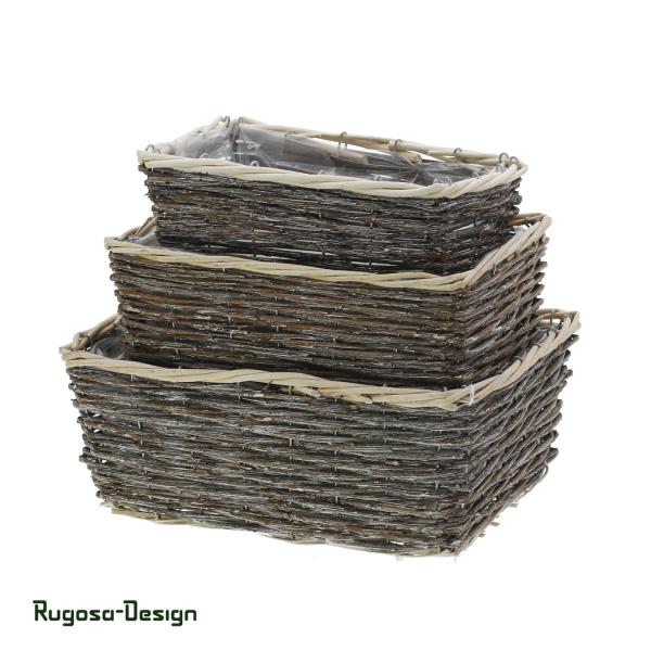 Weiden-Pflanzschalen rechteckig, natur, 3er Satz