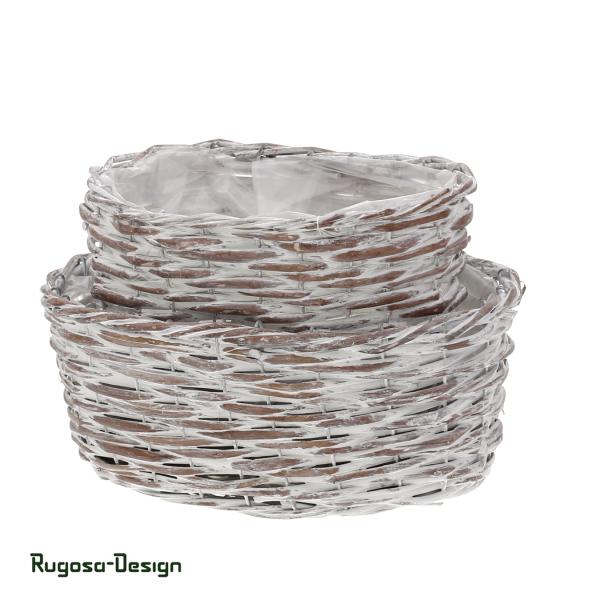 Weiden-Pflanzschalen oval, mocha/raureif, 2er Satz