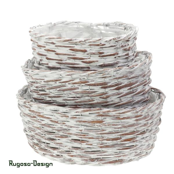 Weiden-Pflanzschalen oval, mocha/raureif, 3er Satz