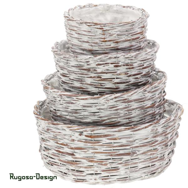 Weiden-Pflanzschalen rund, mocha/raureif, 4er Satz