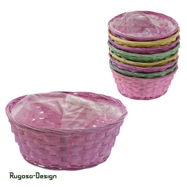 Bambussplitt-Pflanzschale, gelb/grün/rosa, d 25cm