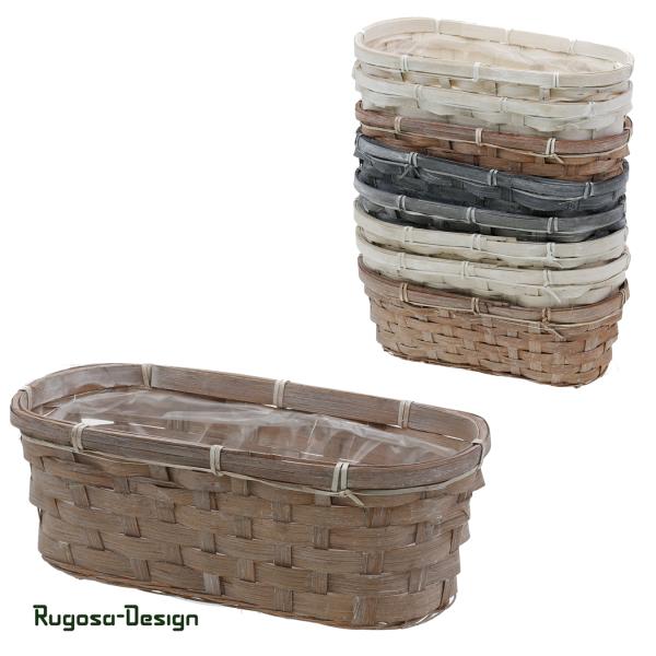 Bambussplitt-Pflanzschale, beige/braun/weiß, 30x12cm