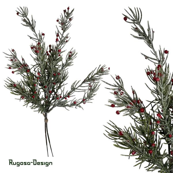 Tannen/Beerenzweig bereift, grün/rot, 38cm