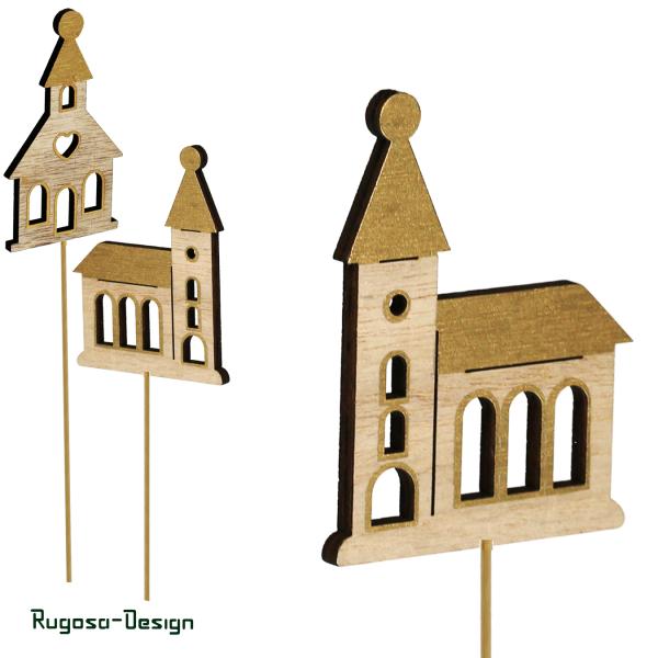 Holz-Kirchenstecker, weiß/gold