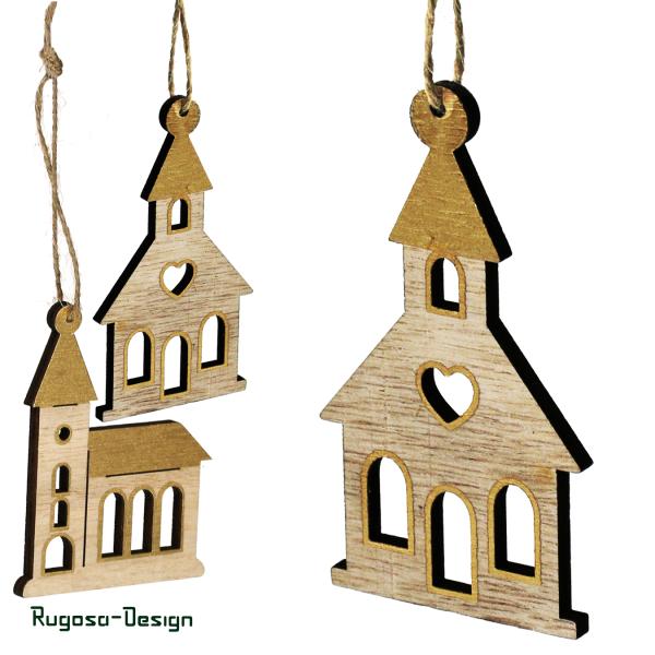 Holz-Kirchenhänger, weiß/gold