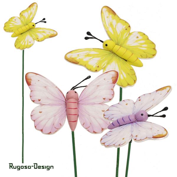 Holz-Schmetterlingsstecker, farbl. sort., 3fach