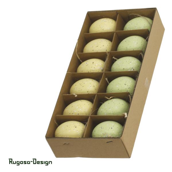 Hühnereier gesprengelt, gelb/grün, 6cm