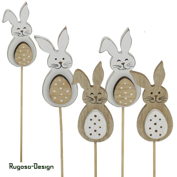 Holz-Hasenstecker, braun/weiß, 2fach sort.