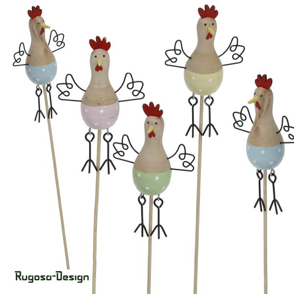 Holz-Huhnstecker, farbl. sort., 4fach