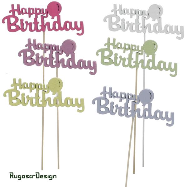 Holz-Schriftzugstecker Happy Birthday, bunt, 12cm
