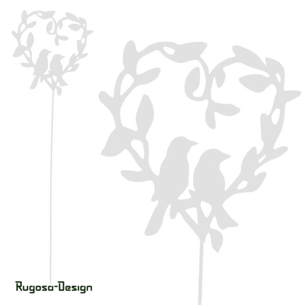 Metall-Herzstecker mit Vogelpaar, weiß, 20cm