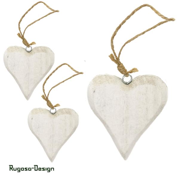 Holz-Herzhänger, weiß, 8,5cm