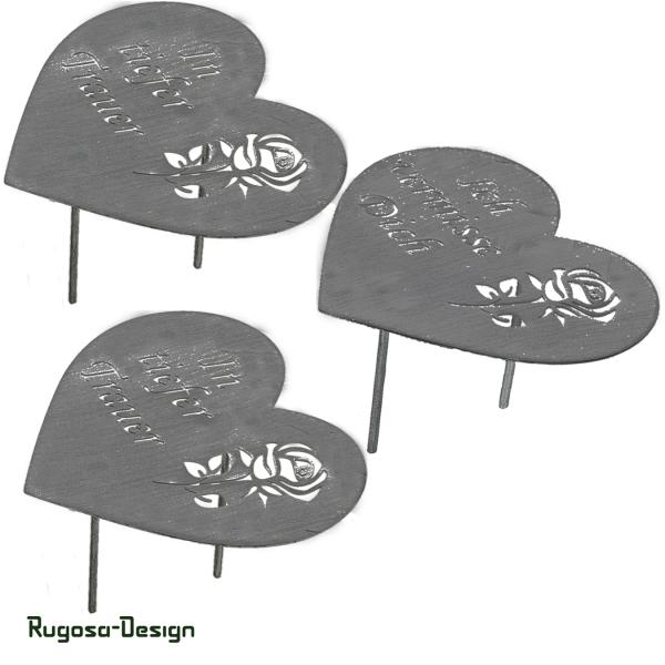 Metall-Herzstecker, grau, 3fach sortiert